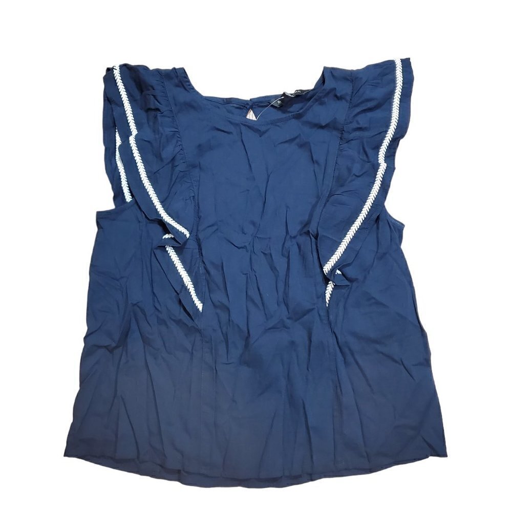 Banana Republic Womens Tops Ruffle Sleeveless Blouse Navy Blue Size S NWT